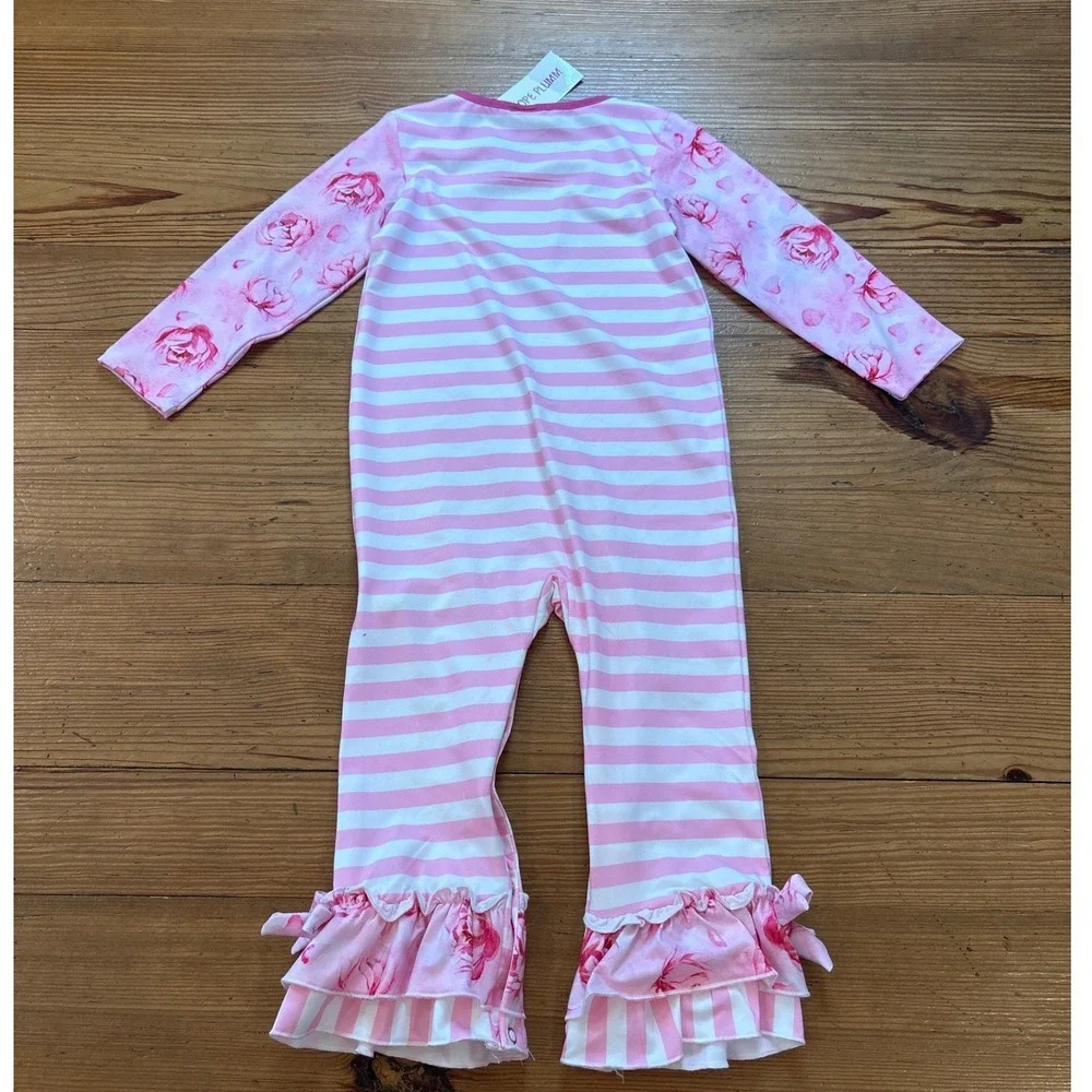 Penelope Plumm Romper Kids Pink Giraffe Floral Ruffle Bell Bottom SIZE‎ 2T NWT